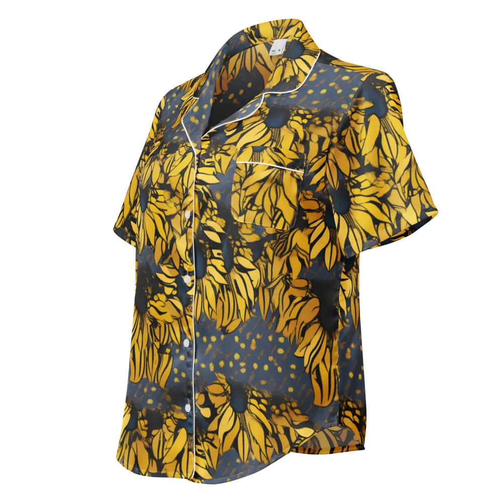 Golden Midnight Bloom on Women's Short Sleeve Pajama Top — Left Front