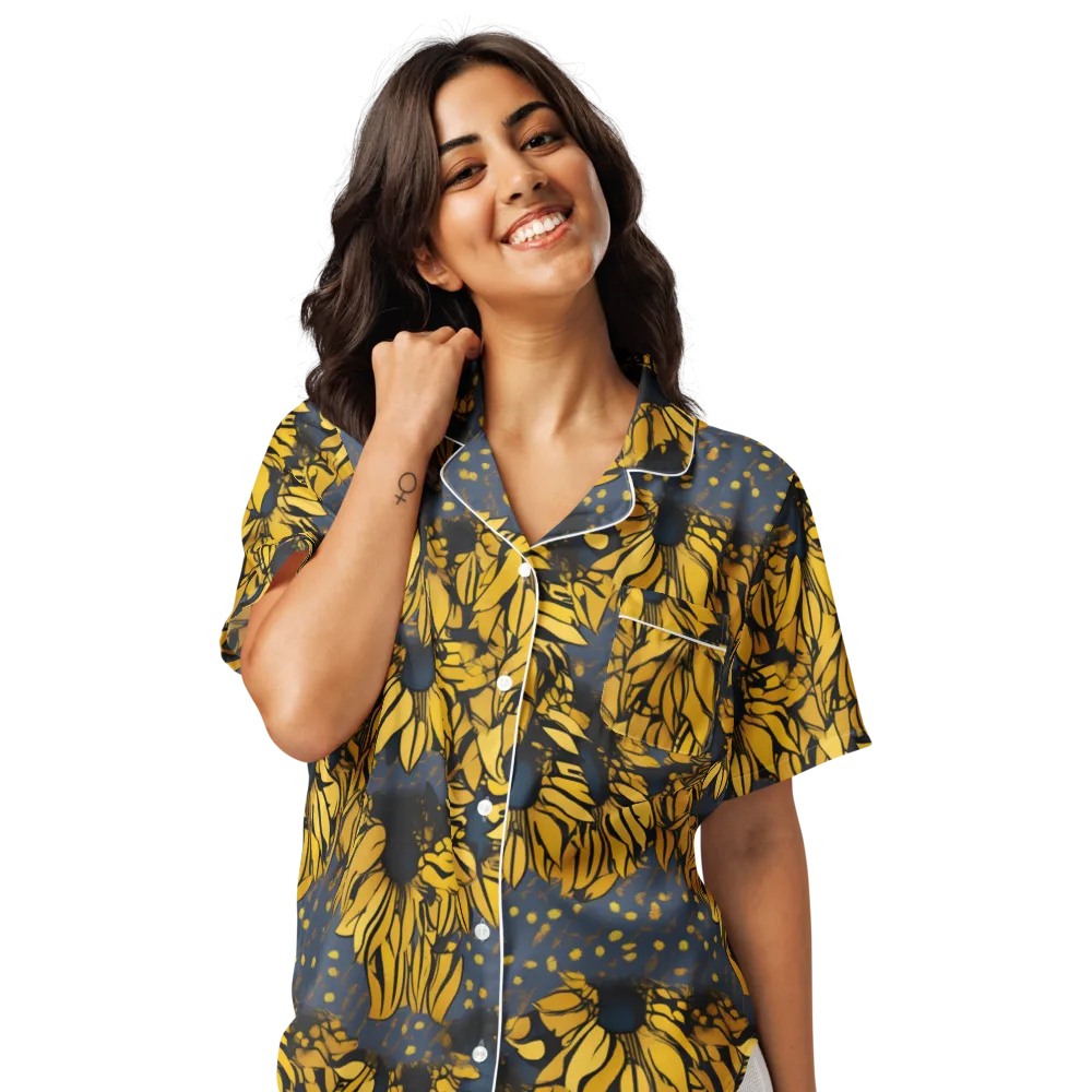 Golden Midnight Bloom on Women's Short Sleeve Pajama Top — Front