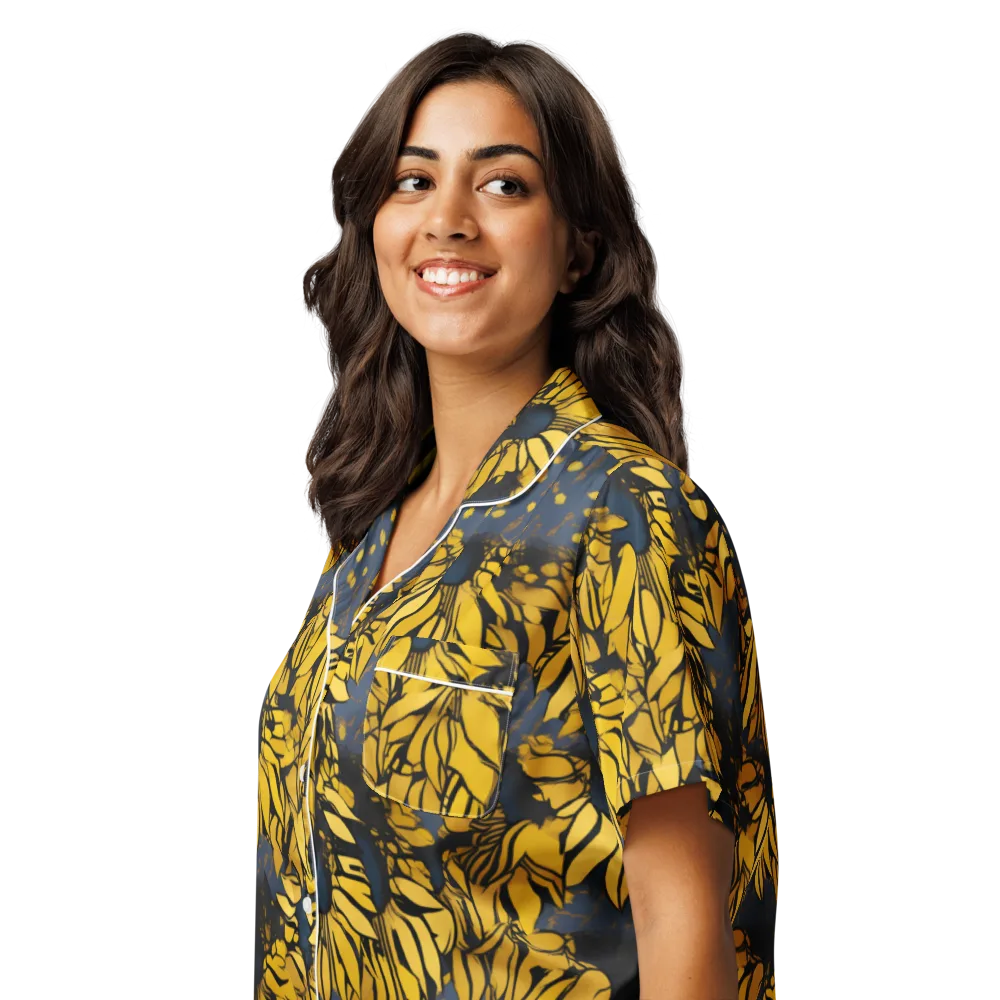 Golden Midnight Bloom on Women's Short Sleeve Pajama Top — Left Front
