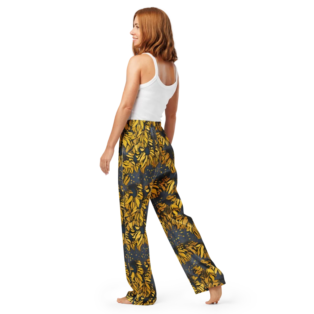 Golden Midnight Bloom on Women's Pajama Pants — Back