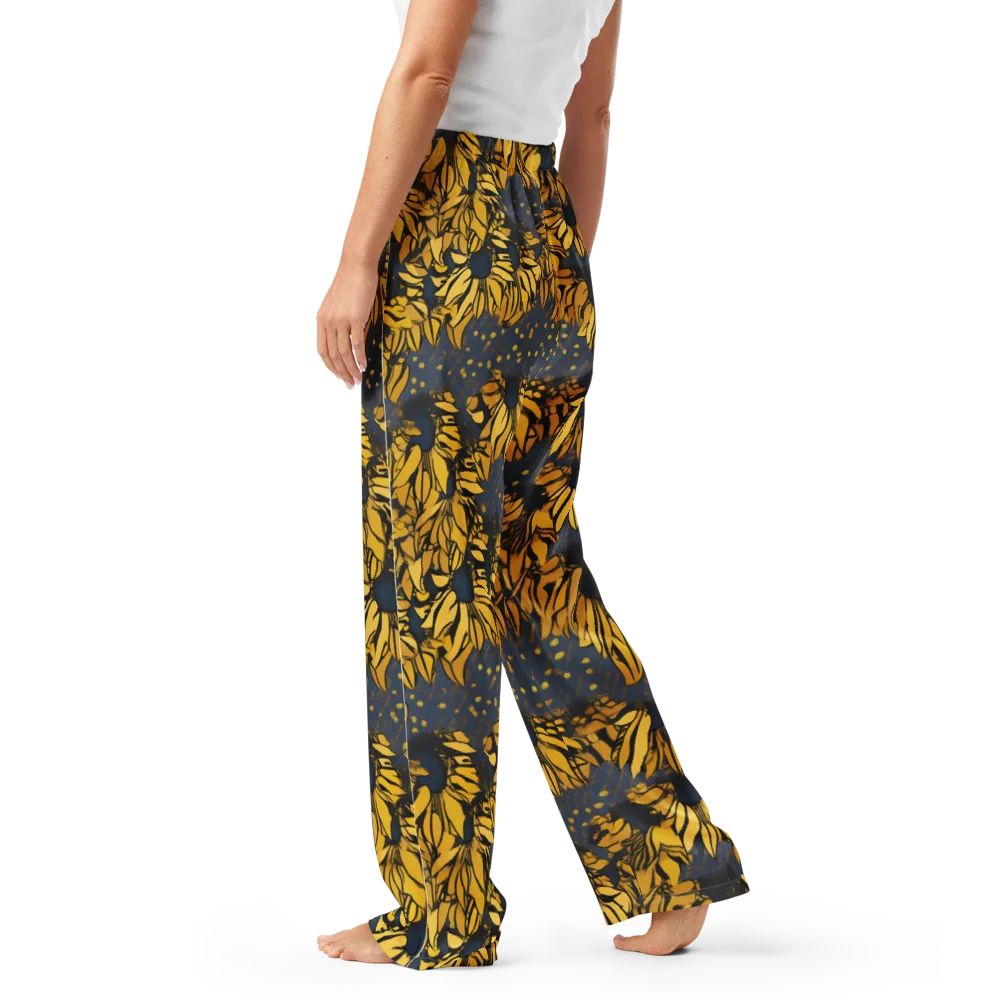 Golden Midnight Bloom on Women's Pajama Pants — Left