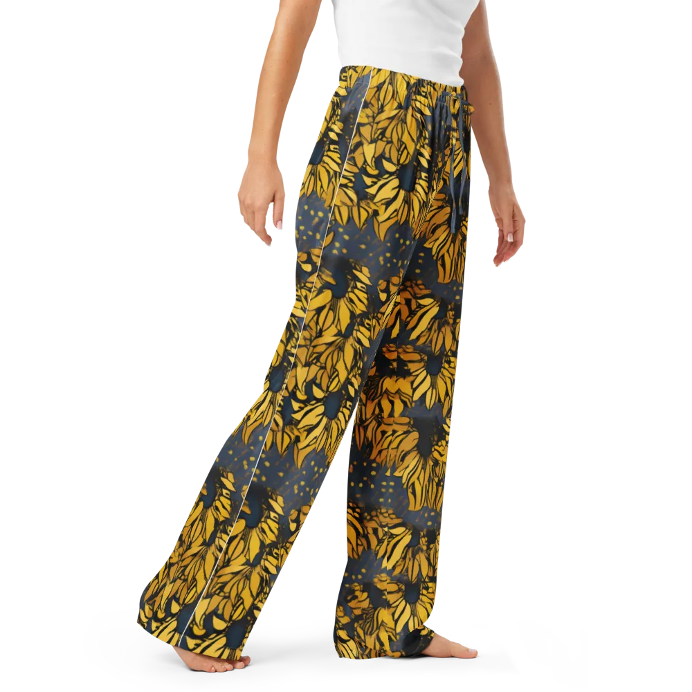 Golden Midnight Bloom on Women's Pajama Pants — Right Front
