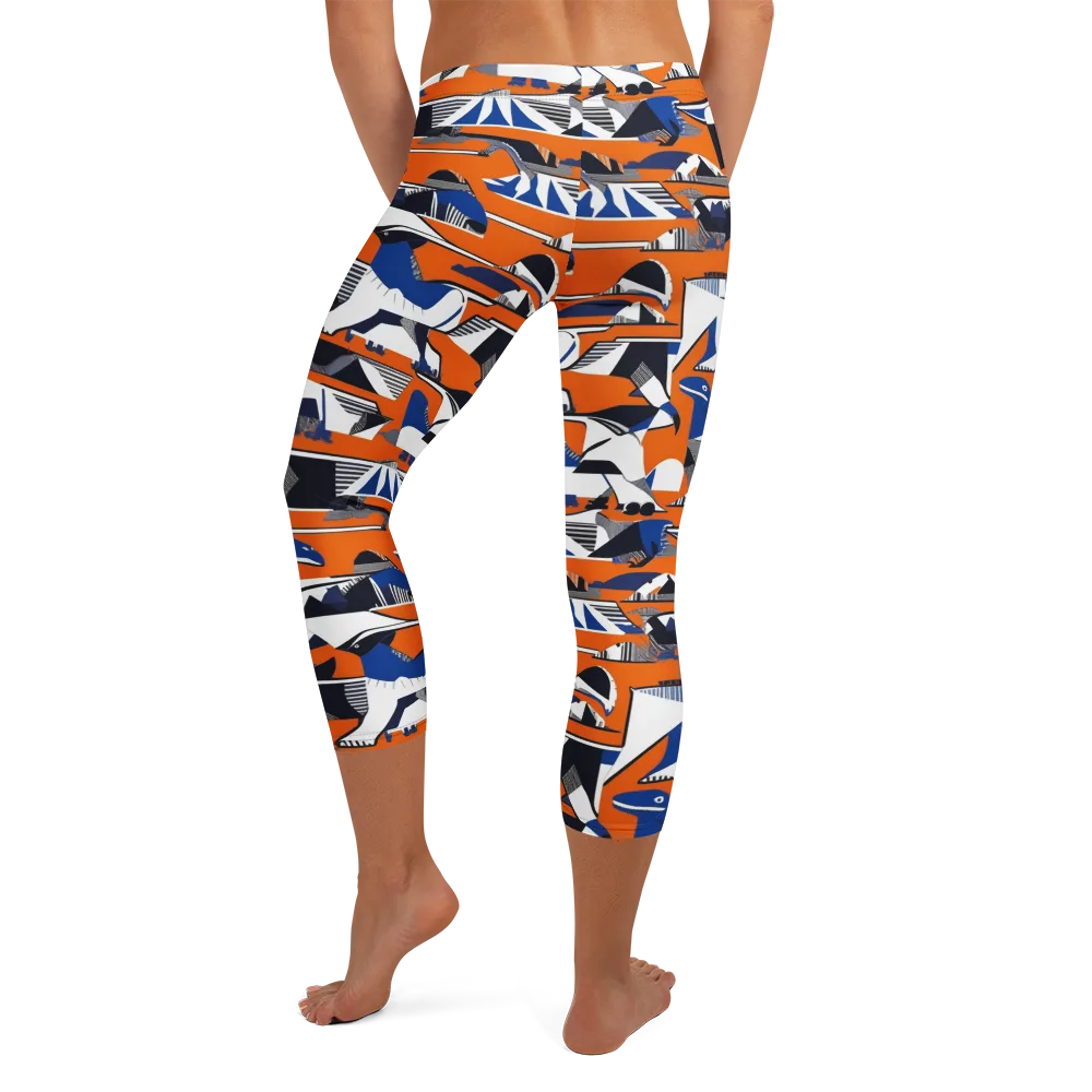 Orange Aviary on Capri Leggings — Back