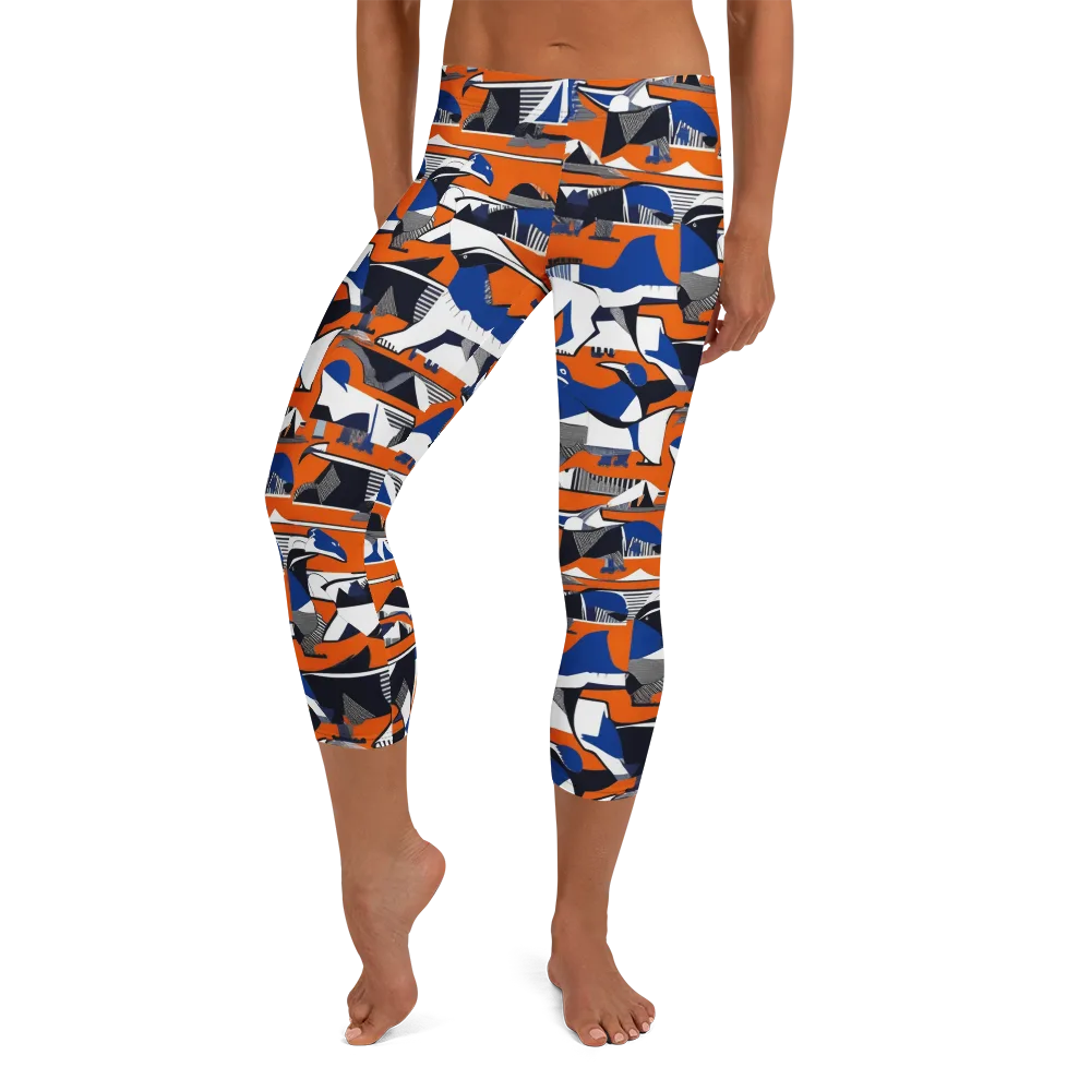 Orange Aviary on Capri Leggings — Front