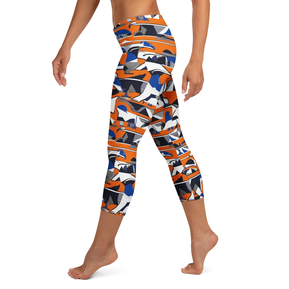 Orange Aviary on Capri Leggings — Left