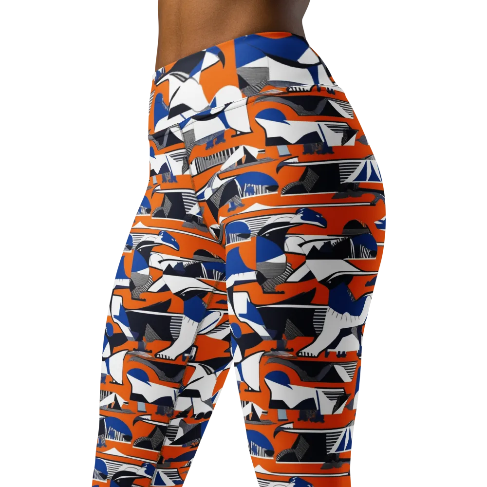 Orange Aviary on Yoga Leggings — Left Front