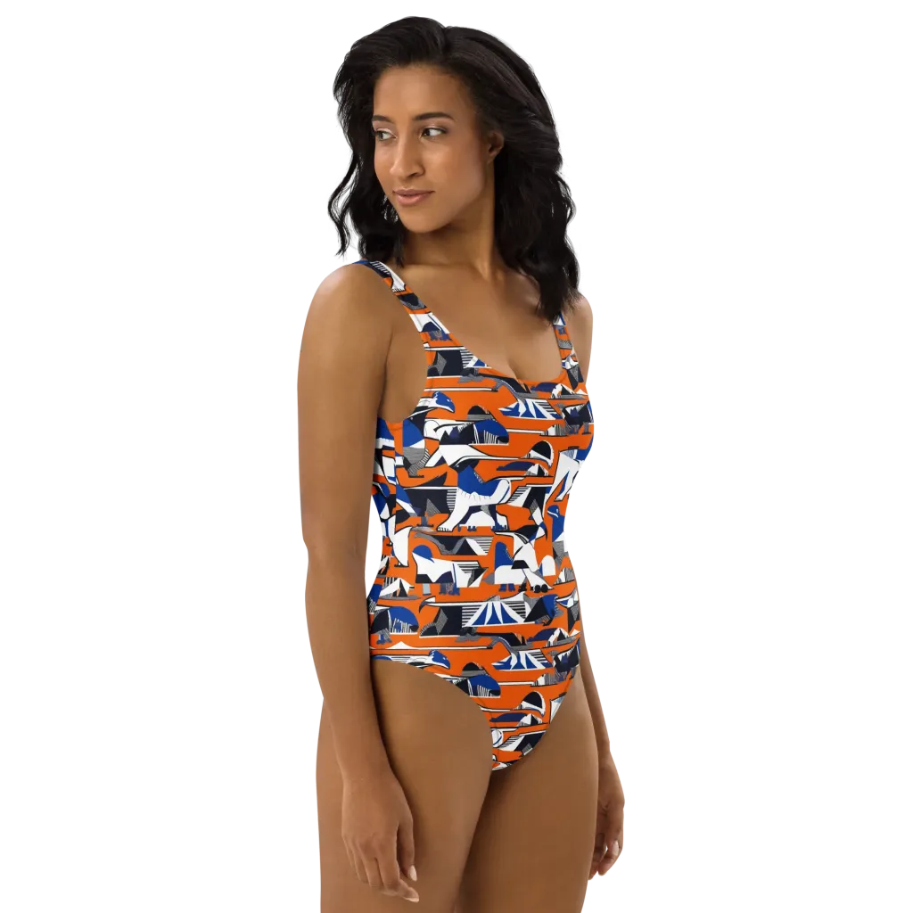 Orange Aviary on One-Piece Swimsuit — Right