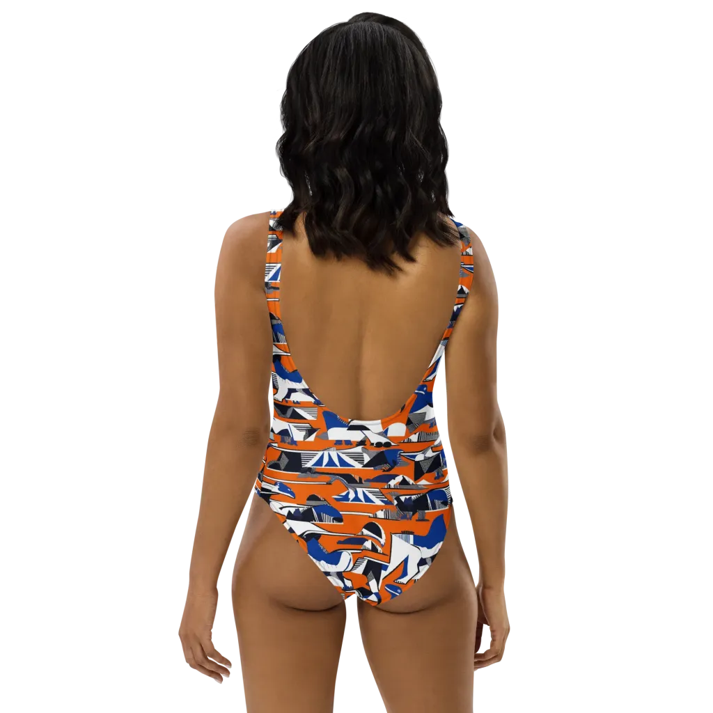 Orange Aviary on One-Piece Swimsuit — Back