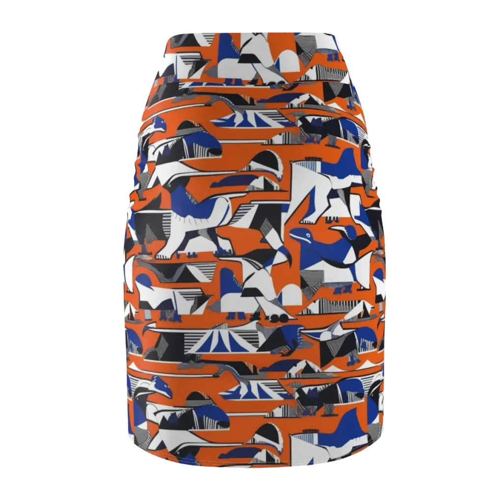 Orange Aviary on Pencil Skirt — Back