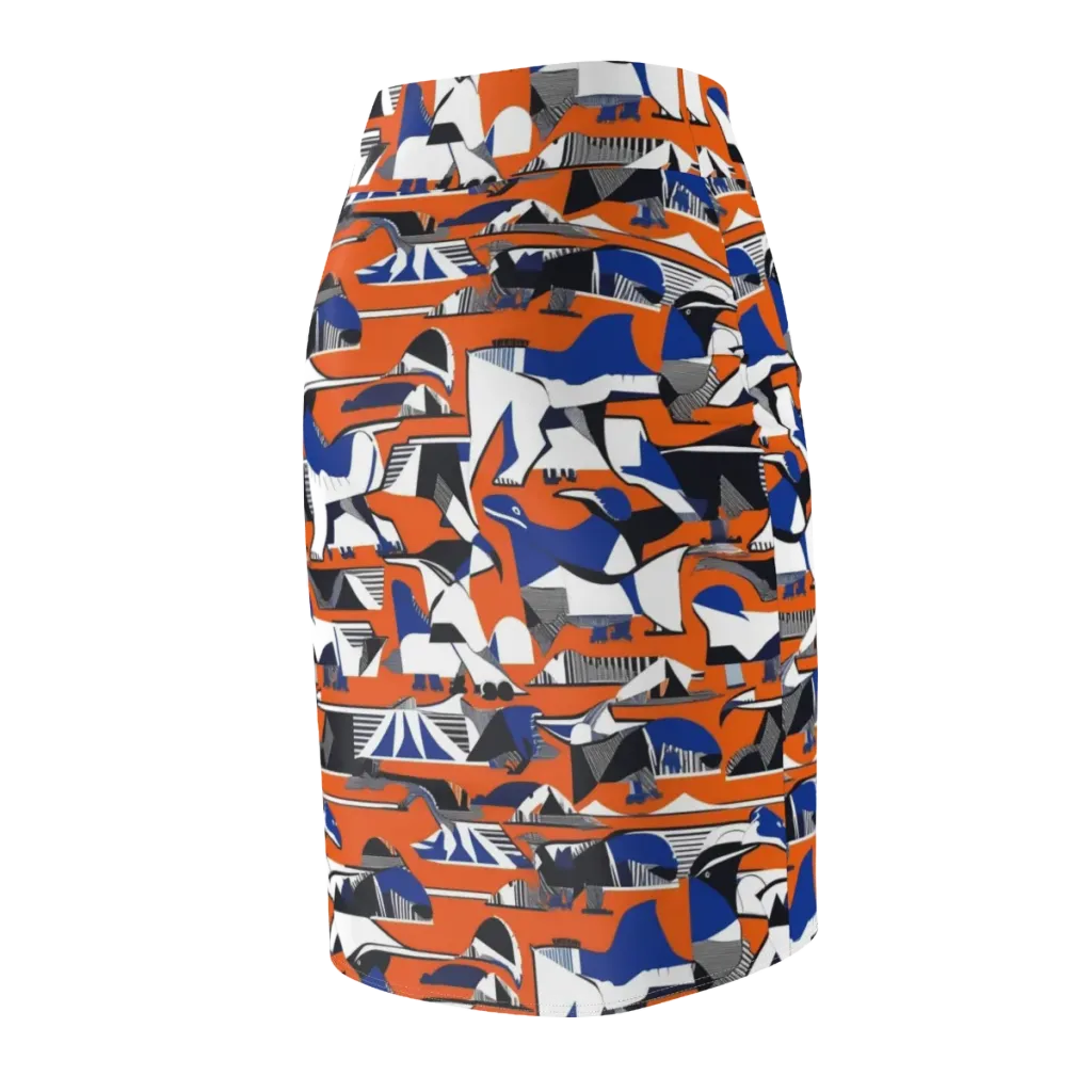 Orange Aviary on Pencil Skirt — Back Side