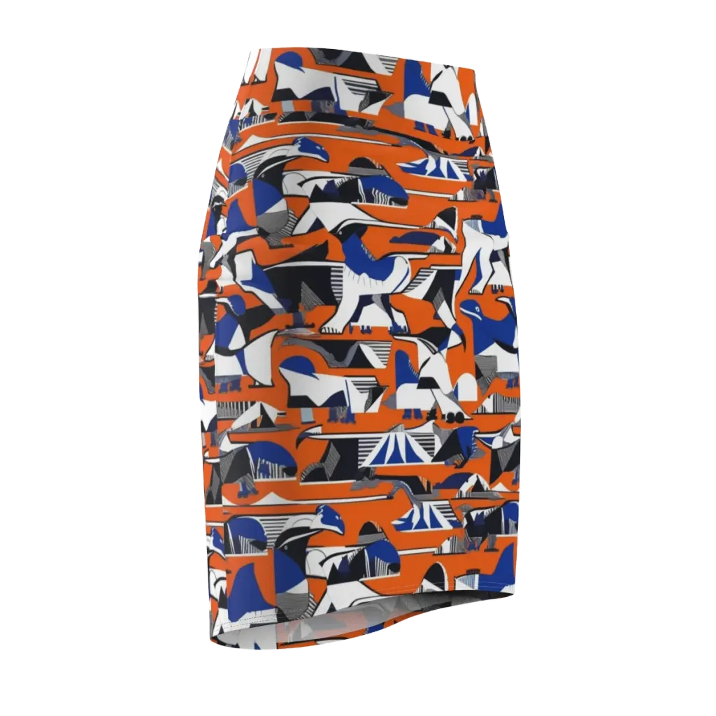 Orange Aviary on Pencil Skirt — Front Side