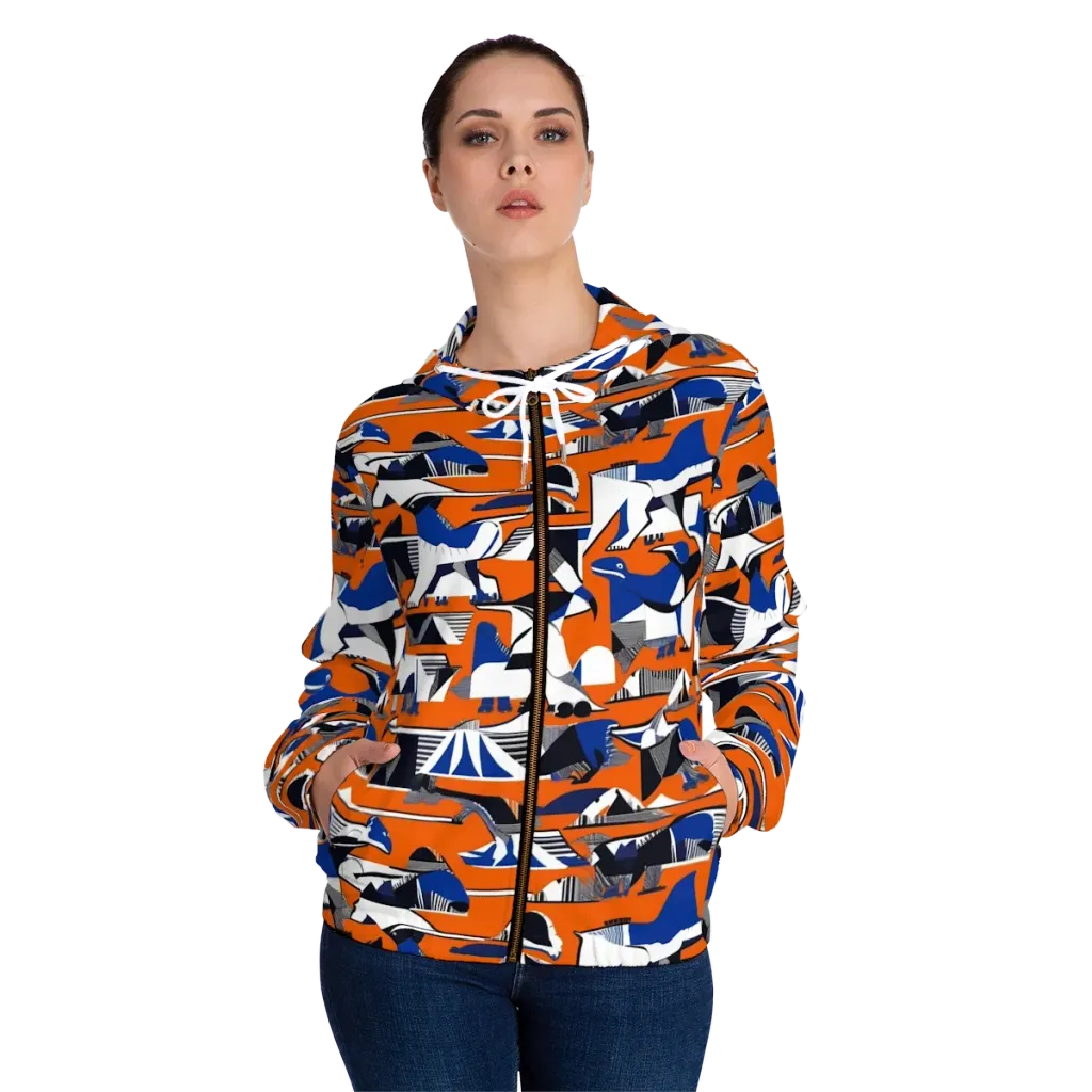 Orange Aviary on Women's Full-Zip Hoodie — Front On Person