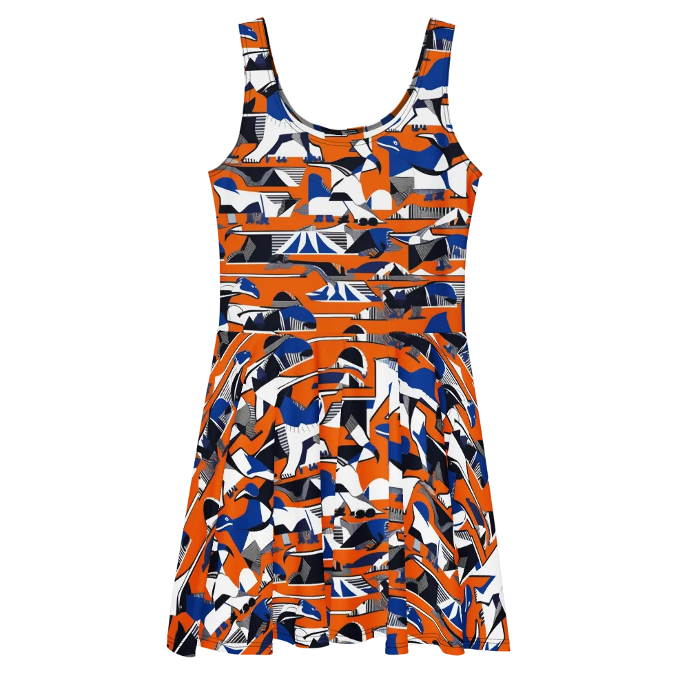 Orange Aviary on Skater Dress — Front