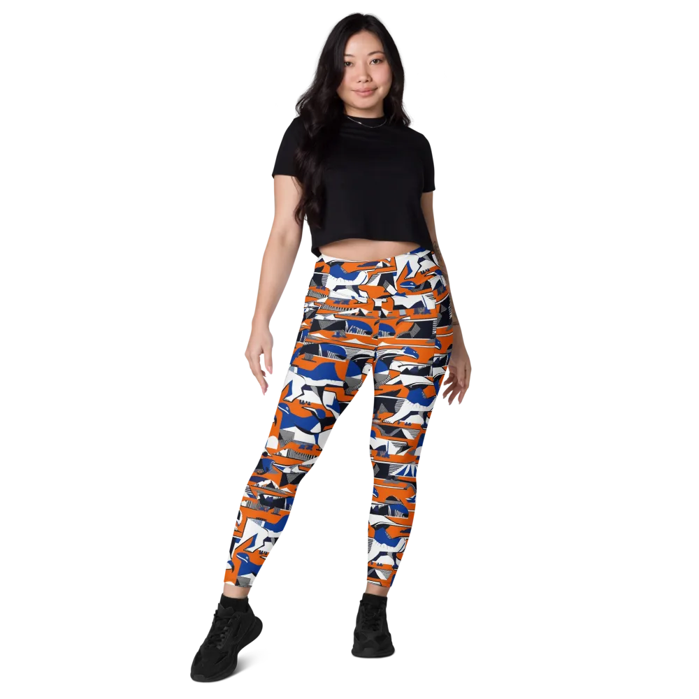 Orange Aviary on Leggings with Pockets — Front