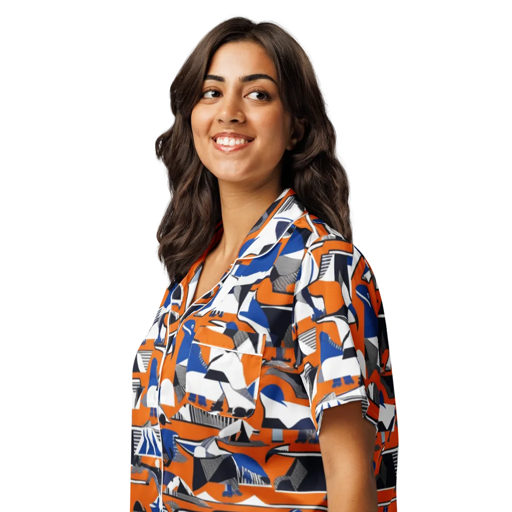 Orange Aviary on Women's Short Sleeve Pajama Top — Left Front