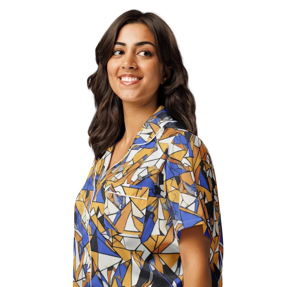 Saffron Fracture on Women's Short Sleeve Pajama Top — Left Front