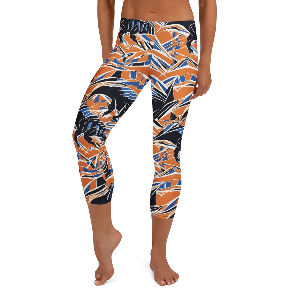 Cobalt Ember Flight on Capri Leggings — Front