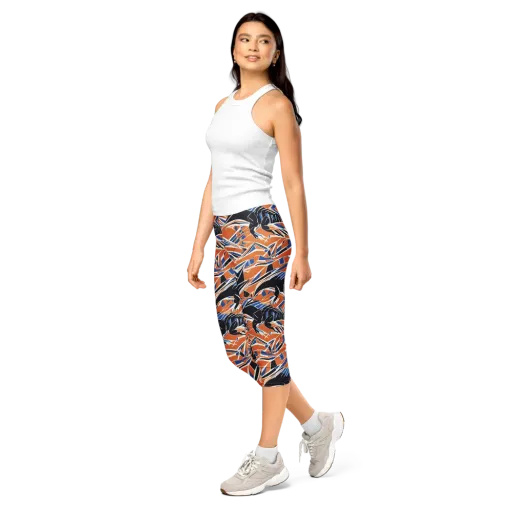 Cobalt Ember Flight on a Capri Leggings