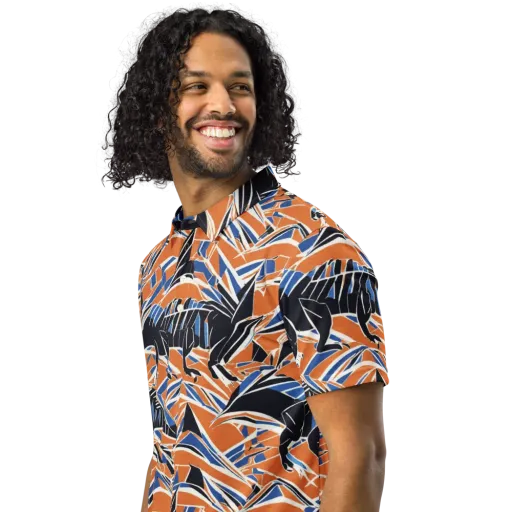 Cobalt Ember Flight on a Men's Slim Fit Polo Shirt