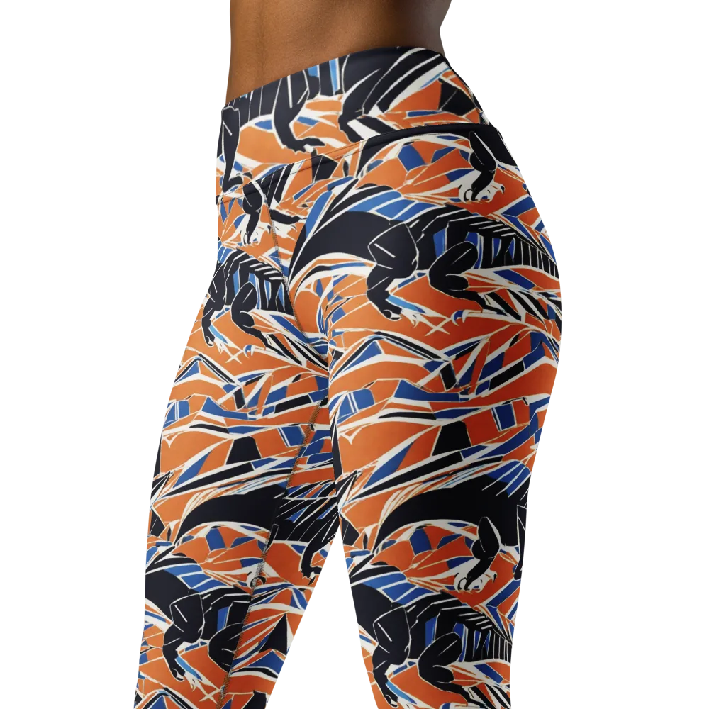 Cobalt Ember Flight on Yoga Leggings — Left Front