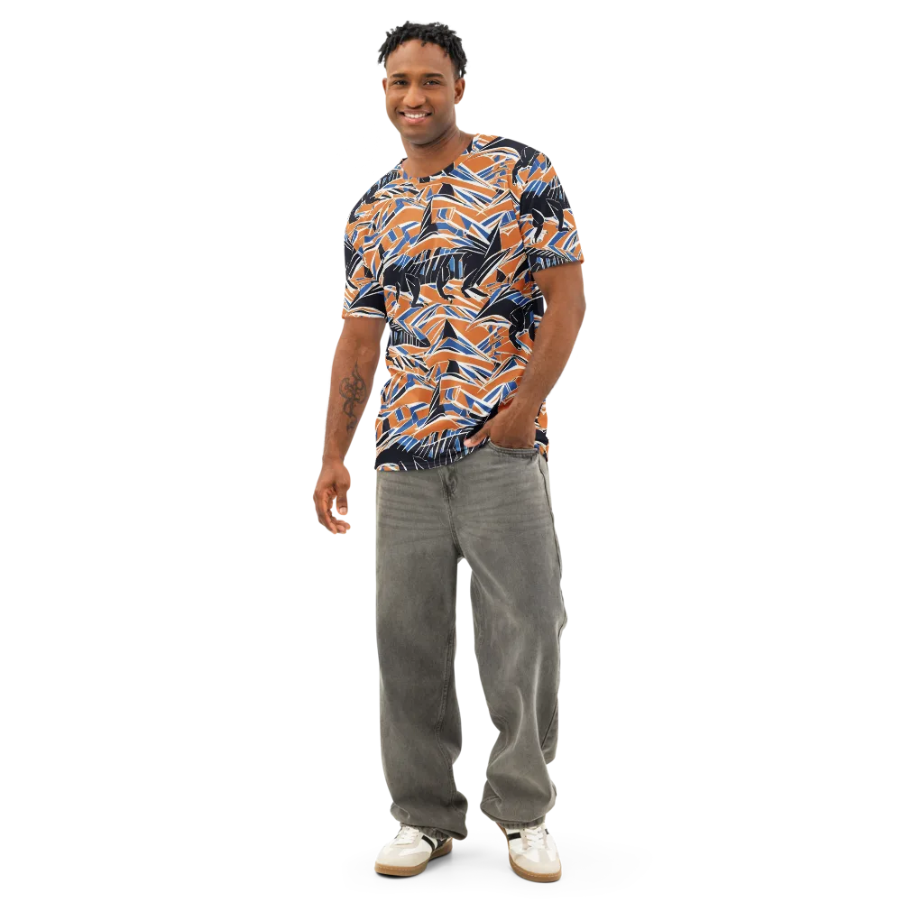 Cobalt Ember Flight on Men's Cotton Crew Neck T-Shirt — Front