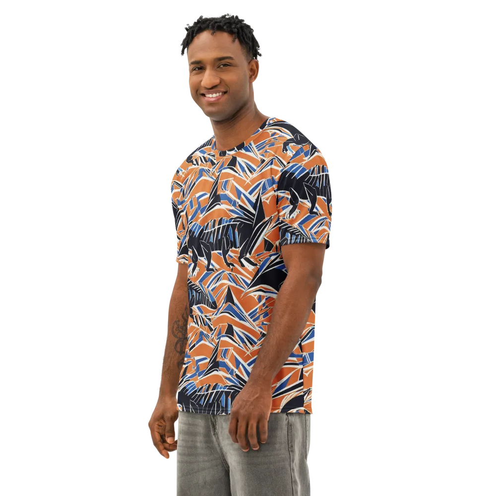 Cobalt Ember Flight on Men's Cotton Crew Neck T-Shirt — Left Front