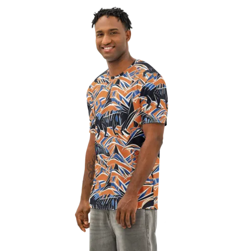 Cobalt Ember Flight on a Men's Cotton Crew Neck T-Shirt