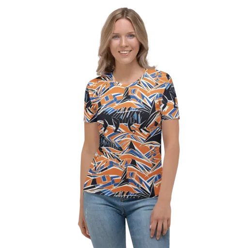 Cobalt Ember Flight on a Women's Crew Neck T-Shirt