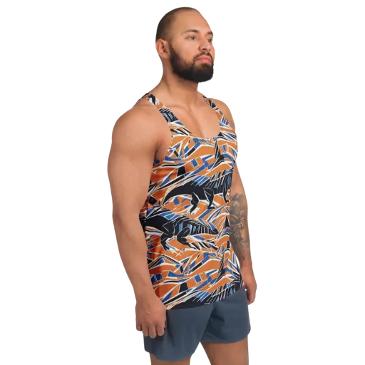 Cobalt Ember Flight on a Men's Tank Top