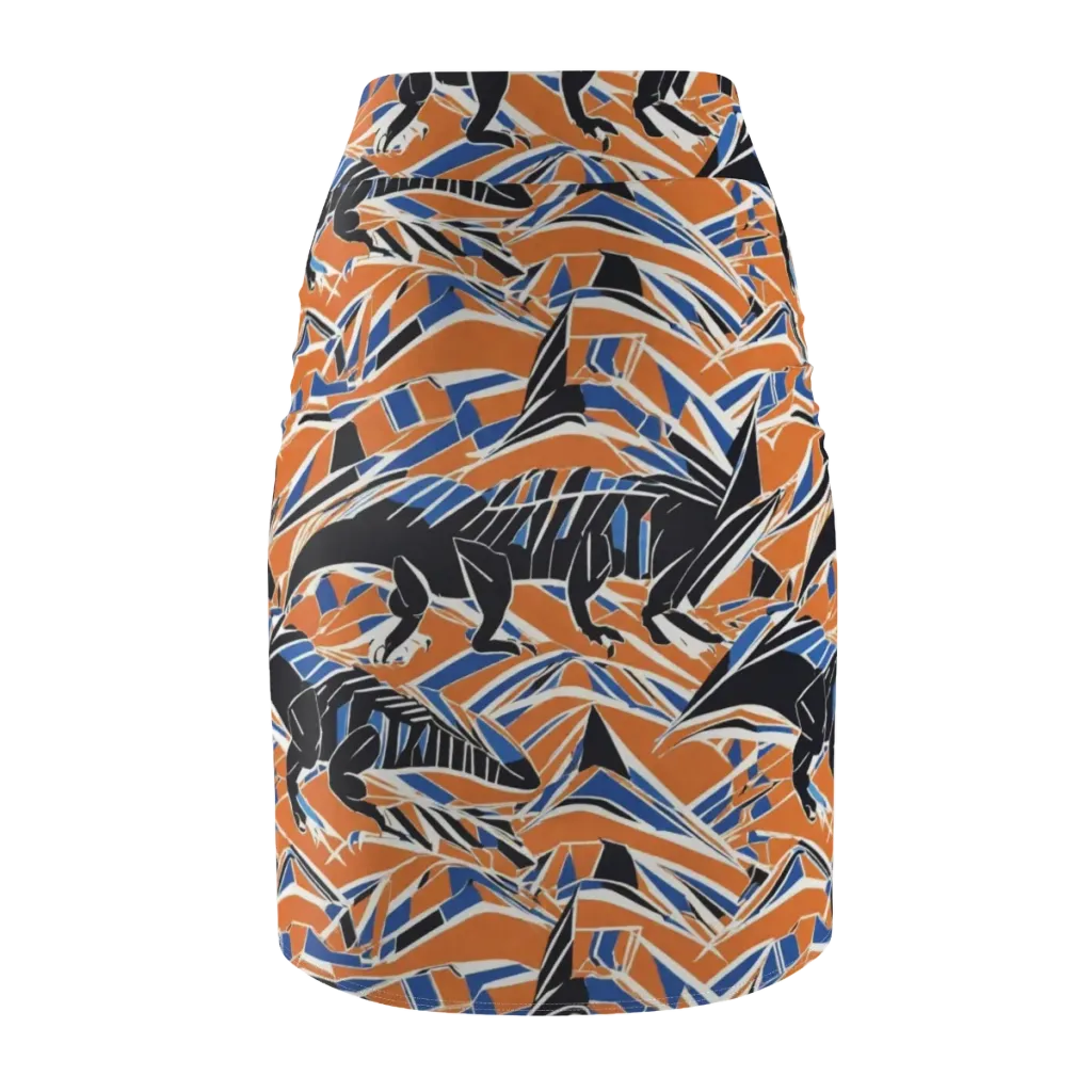Cobalt Ember Flight on Pencil Skirt — Back