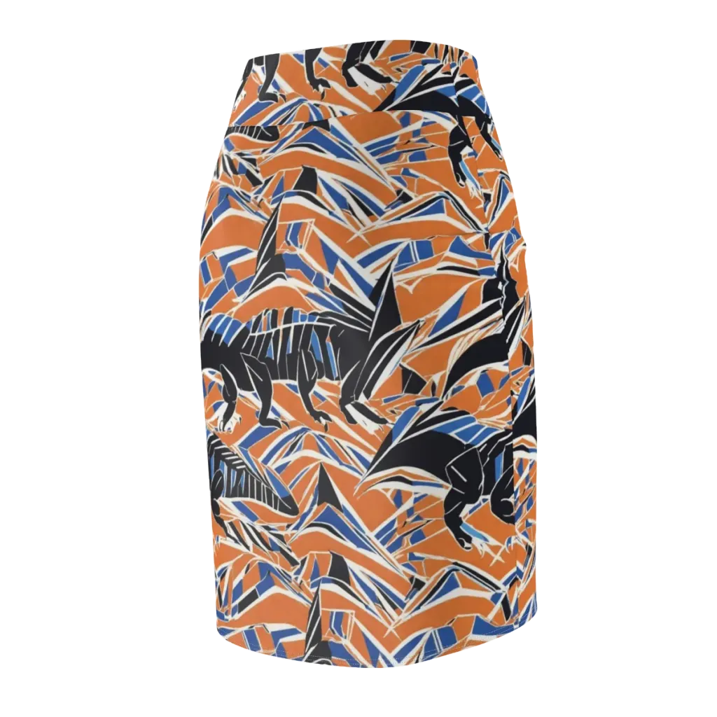 Cobalt Ember Flight on Pencil Skirt — Back Side