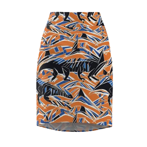 Cobalt Ember Flight on a Pencil Skirt