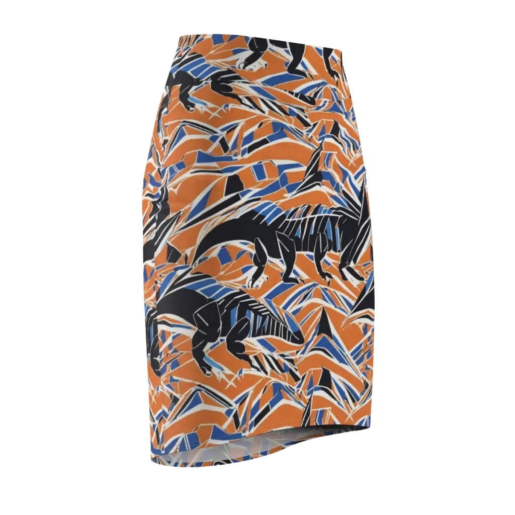 Cobalt Ember Flight on Pencil Skirt — Front Side