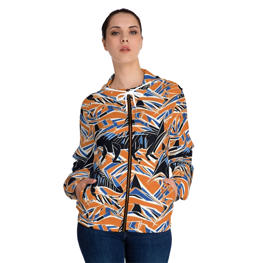 Cobalt Ember Flight on Women's Full-Zip Hoodie — Front On Person