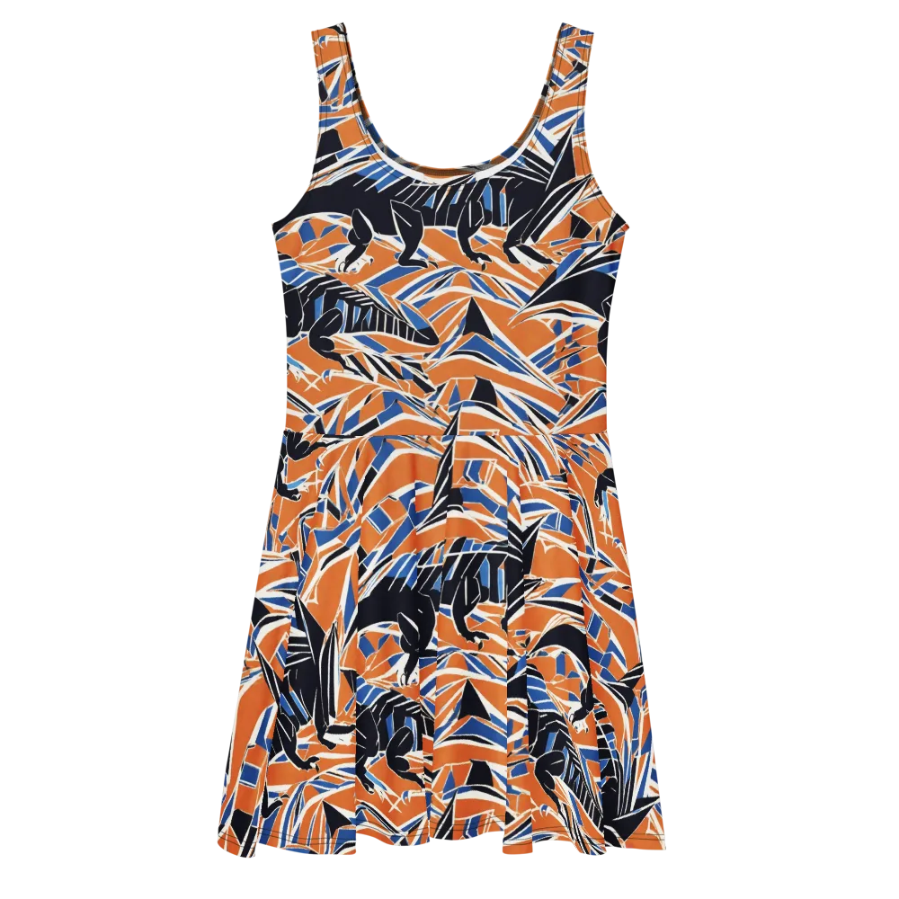 Cobalt Ember Flight on Skater Dress — Front
