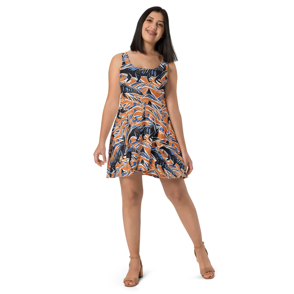 Cobalt Ember Flight on Skater Dress — Front