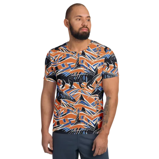 Cobalt Ember Flight on a Men's Athletic T-Shirt
