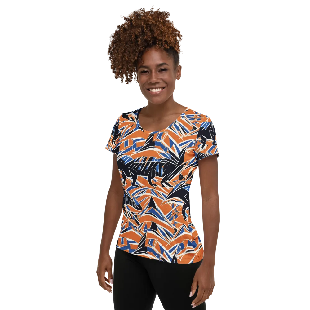 Cobalt Ember Flight on Women's Athletic T-Shirt — Left