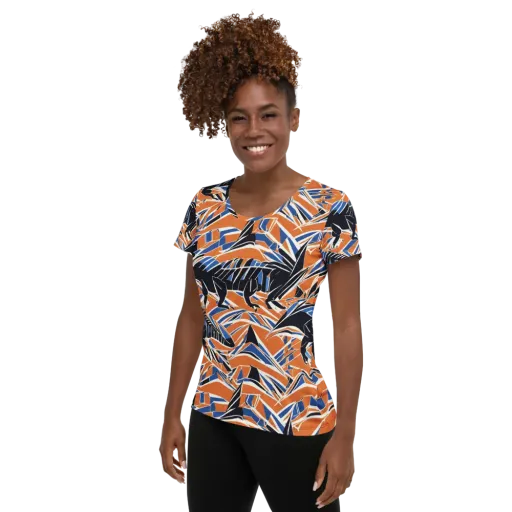 Cobalt Ember Flight on a Women's Athletic T-Shirt