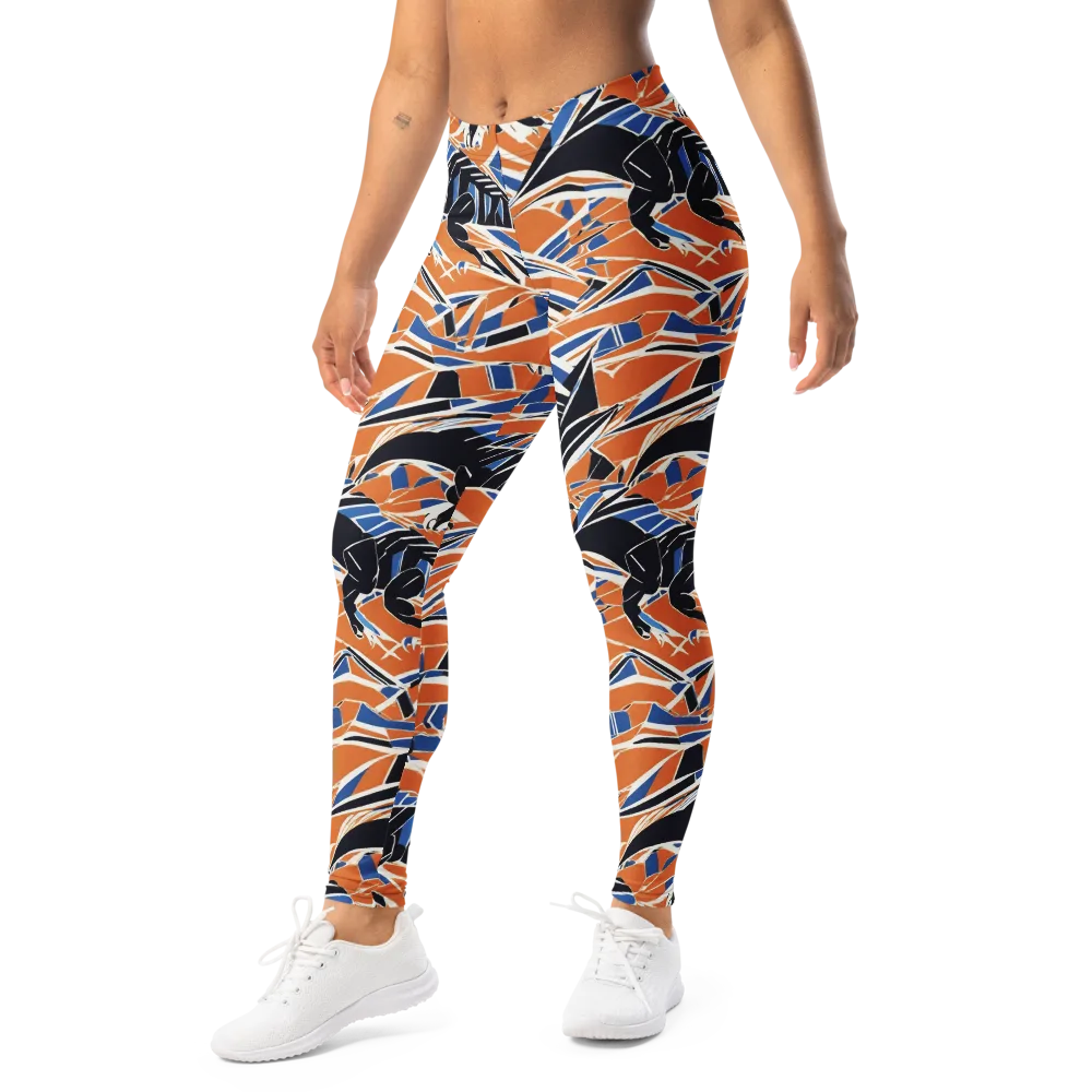 Cobalt Ember Flight on Leggings — Left Front