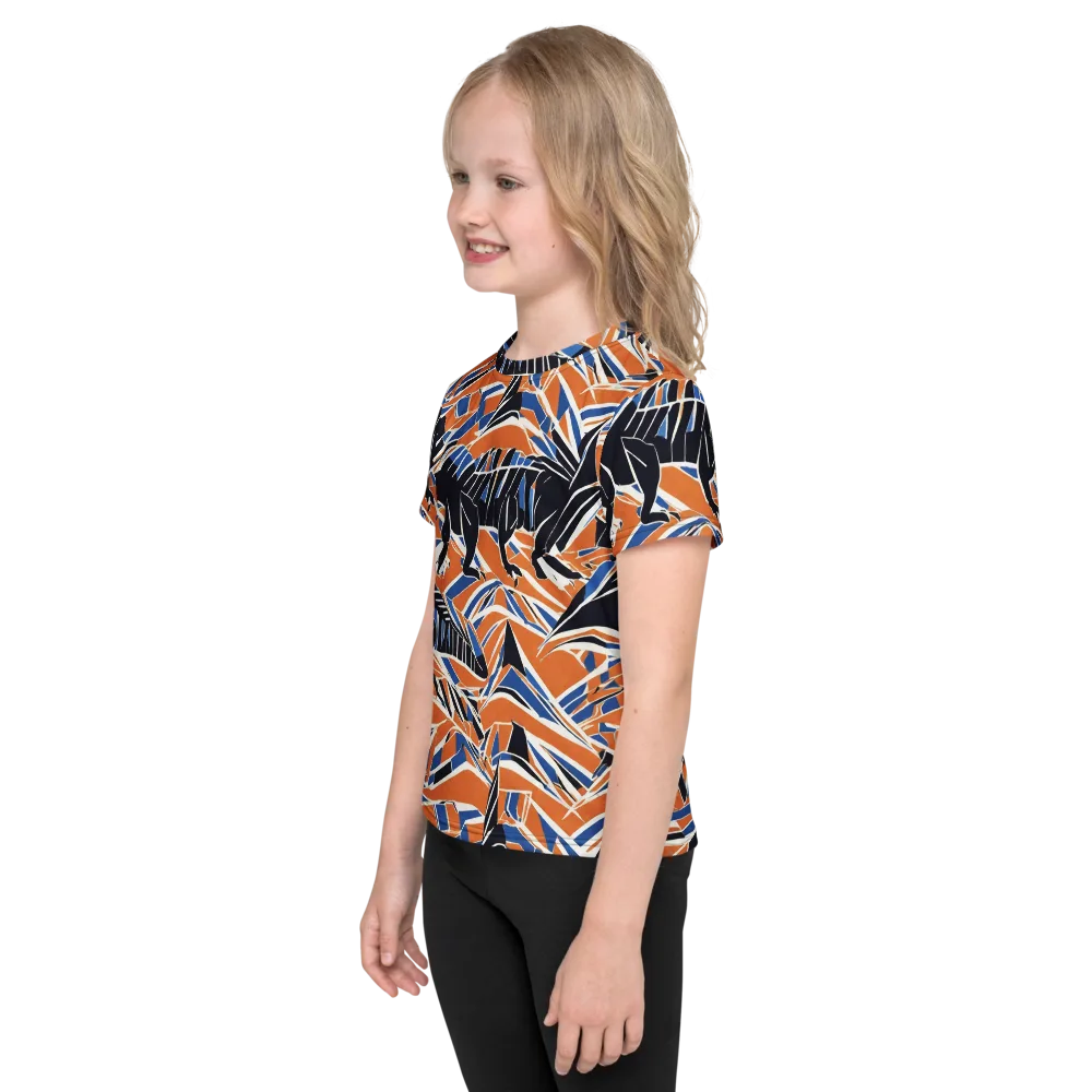 Cobalt Ember Flight on Kids Crew Neck T-Shirt — Left