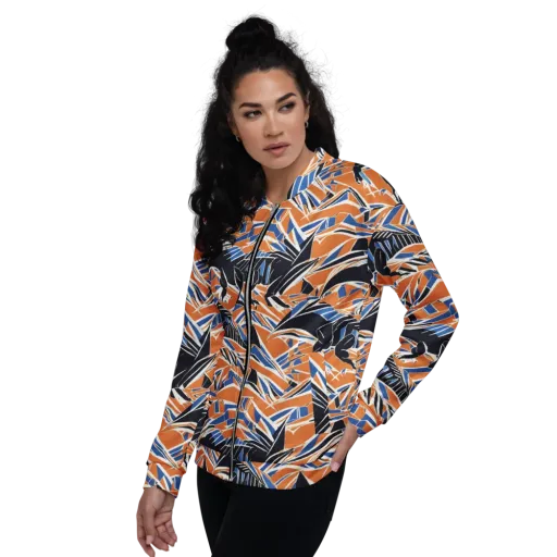 Cobalt Ember Flight on a Bomber Jacket