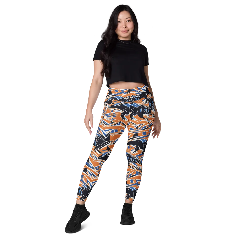 Cobalt Ember Flight on Leggings with Pockets — Front