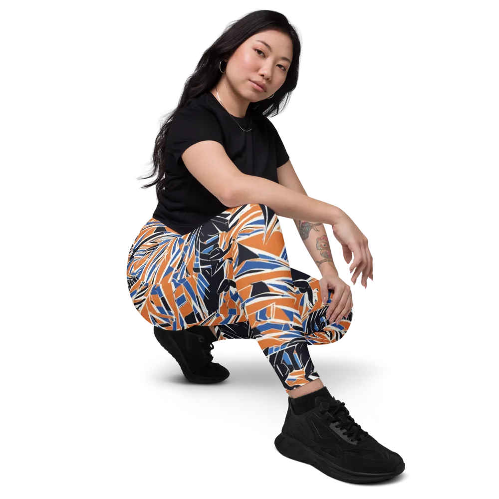 Cobalt Ember Flight on Leggings with Pockets — Right Front