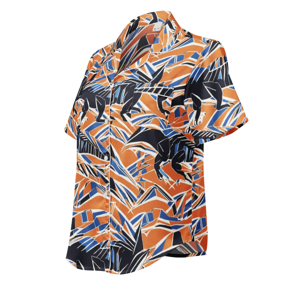 Cobalt Ember Flight on Women's Short Sleeve Pajama Top — Left Front