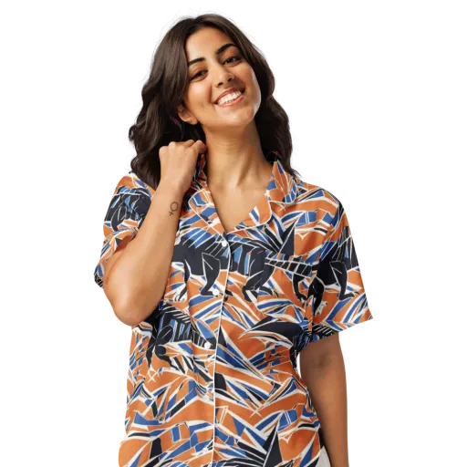 Cobalt Ember Flight on a Women's Short Sleeve Pajama Top