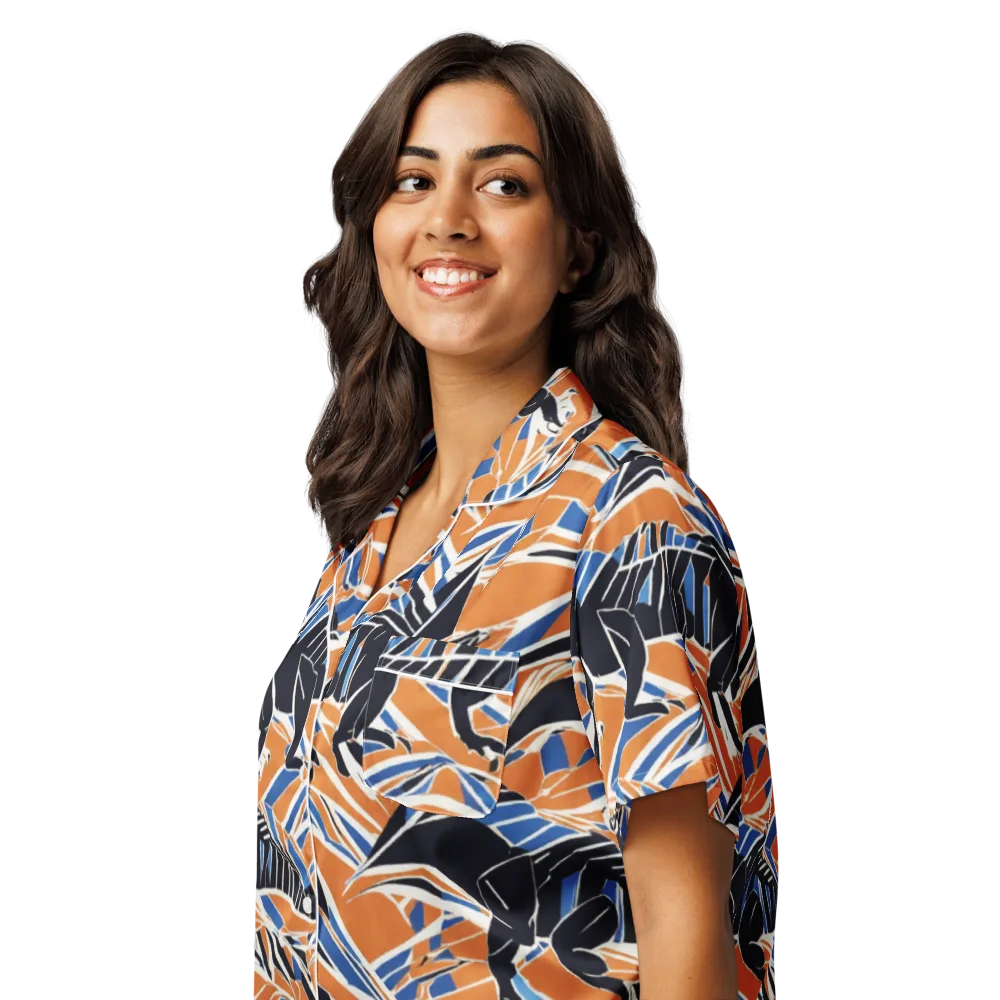 Cobalt Ember Flight on Women's Short Sleeve Pajama Top — Left Front