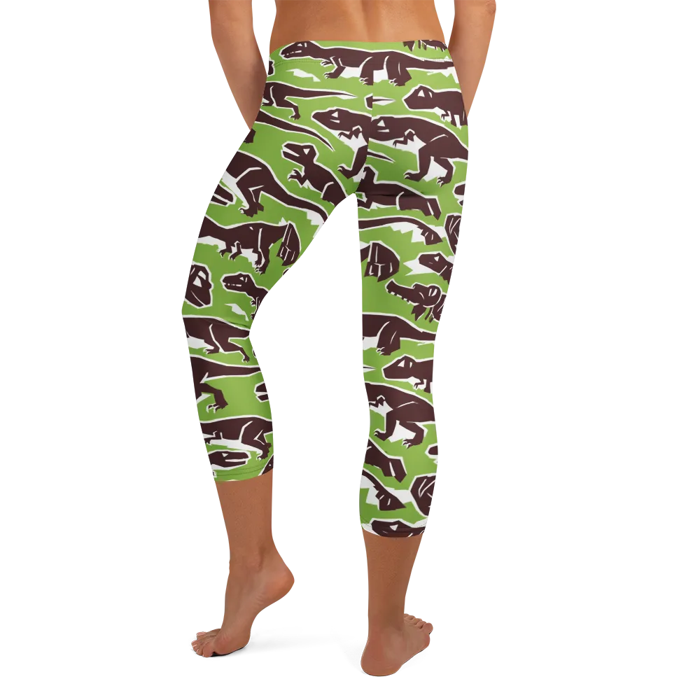 Dino Parade on Capri Leggings — Back