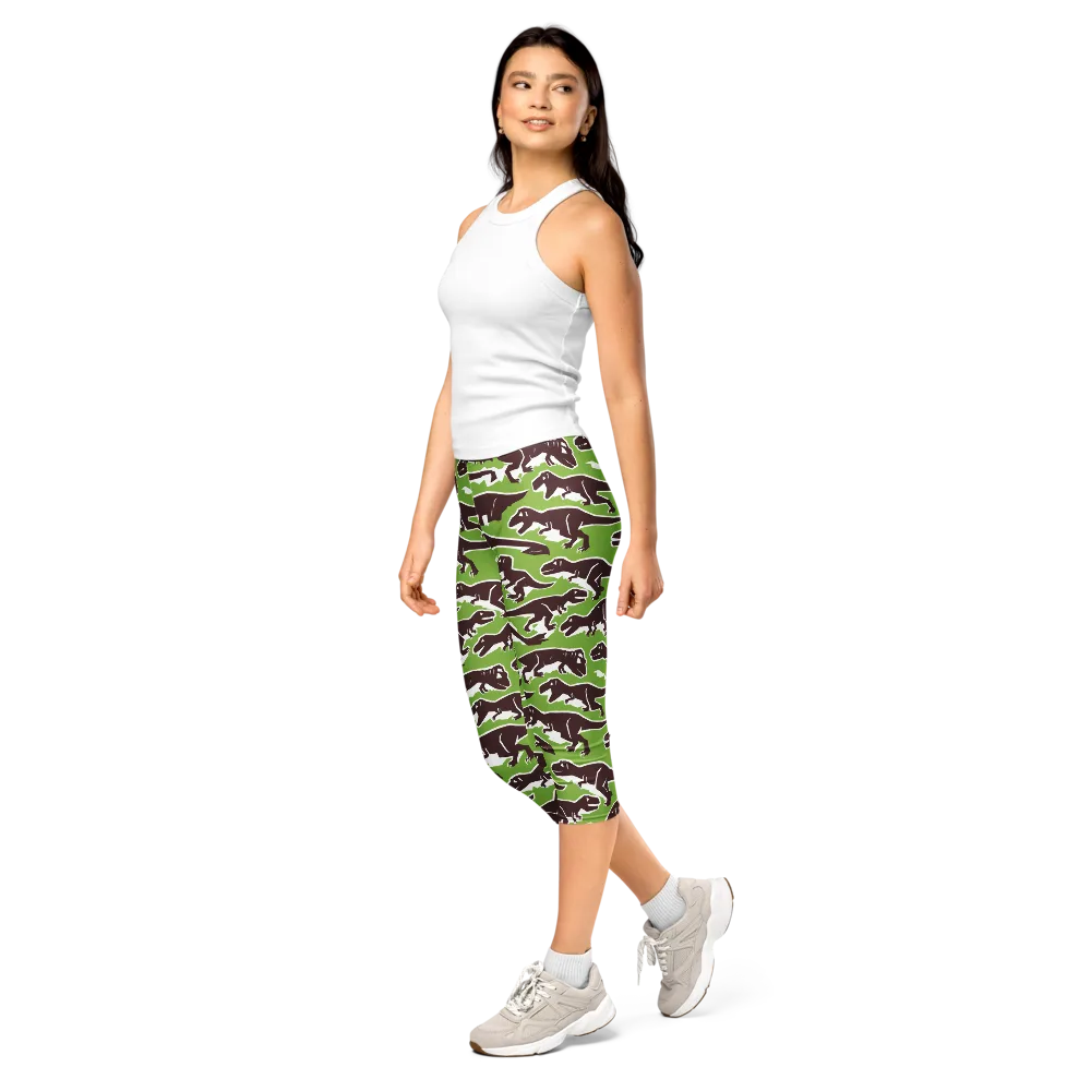 Dino Parade on Capri Leggings — Left Front