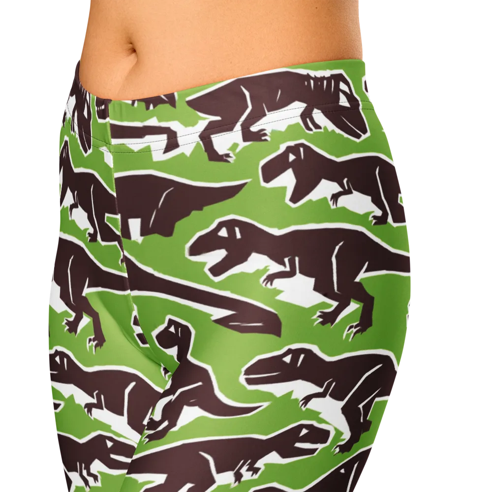 Dino Parade on Capri Leggings — Zoomed-in